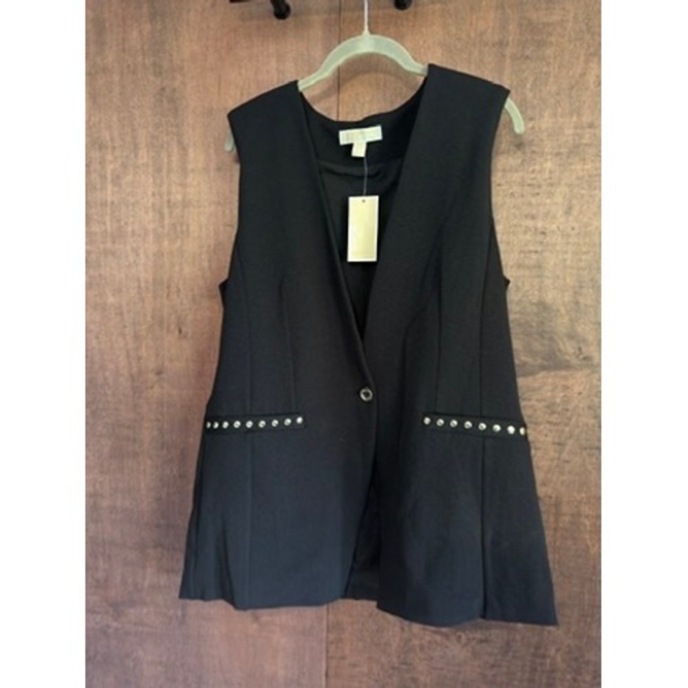 Michael Kors Womens Black Studded Sleeveless Blazer Vest Single Button NWT